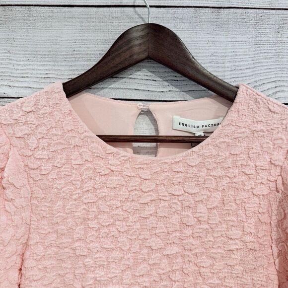 English Factory Smocked Textured Puff Sleeve Pink Midi Dress Size XS New - Picture 9 of 13